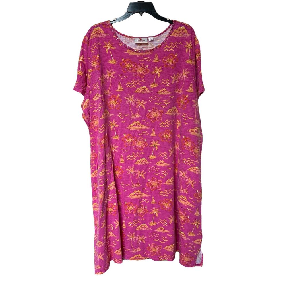 Quacker Factory Hawaiian Tropical Dress 3X Cruise Resort Vacation Beach Boat AOP